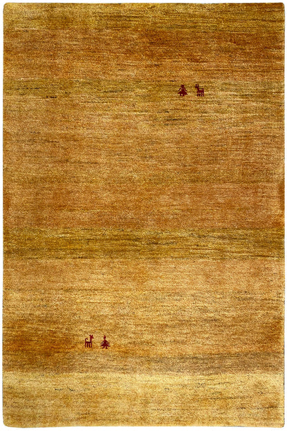 Gabbeh rug (151x100 cm), ochre brown, flat-woven, even weave, small accent motifs