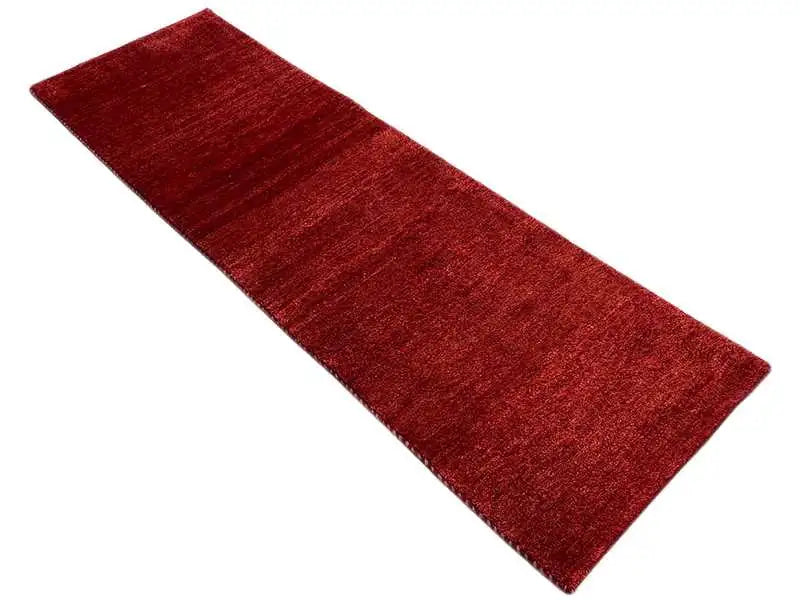 Gabbeh runner rug, reddish brown, flat-woven texture
