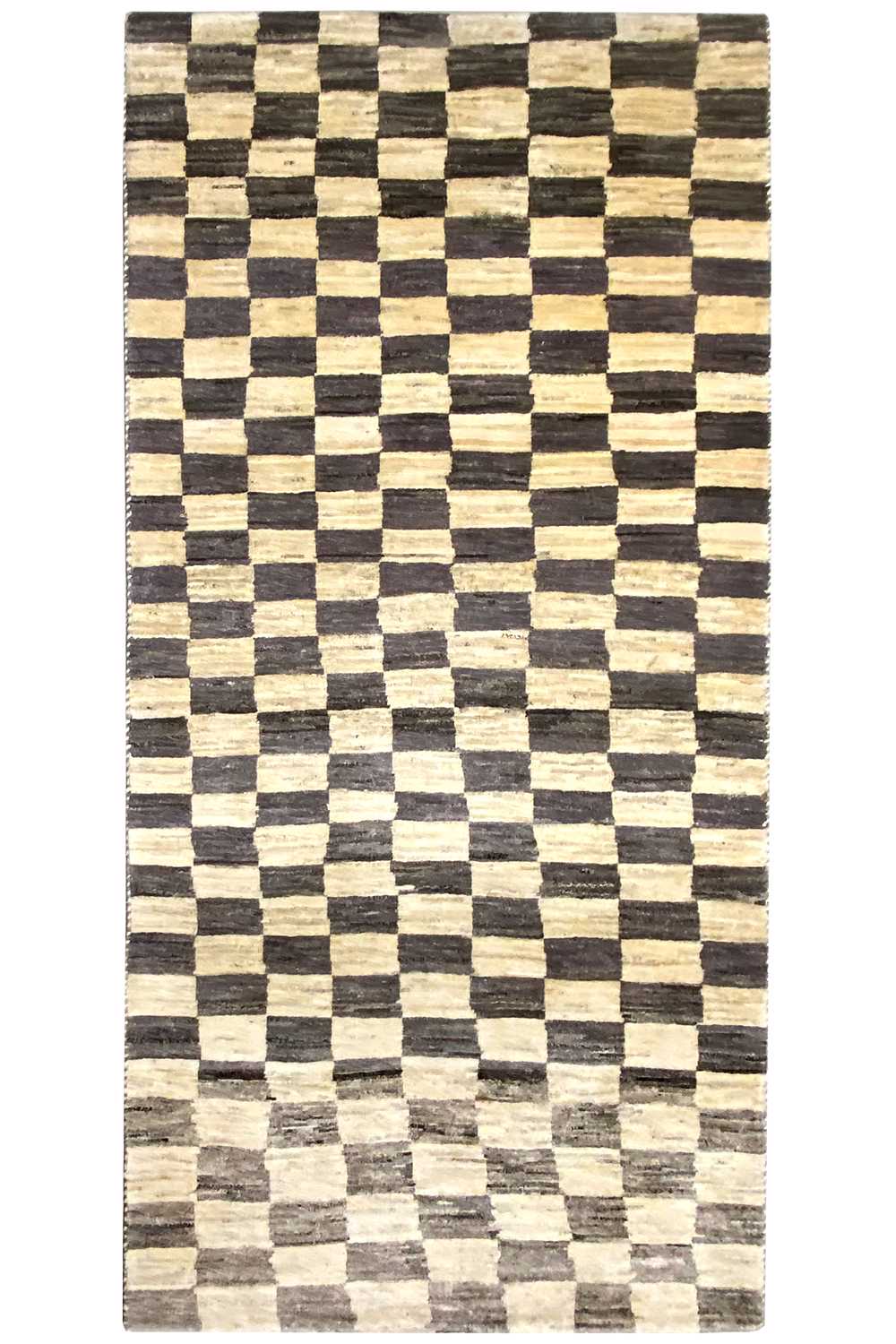 Gabbeh rug, rectangular, uniform checkered pattern in black and beige