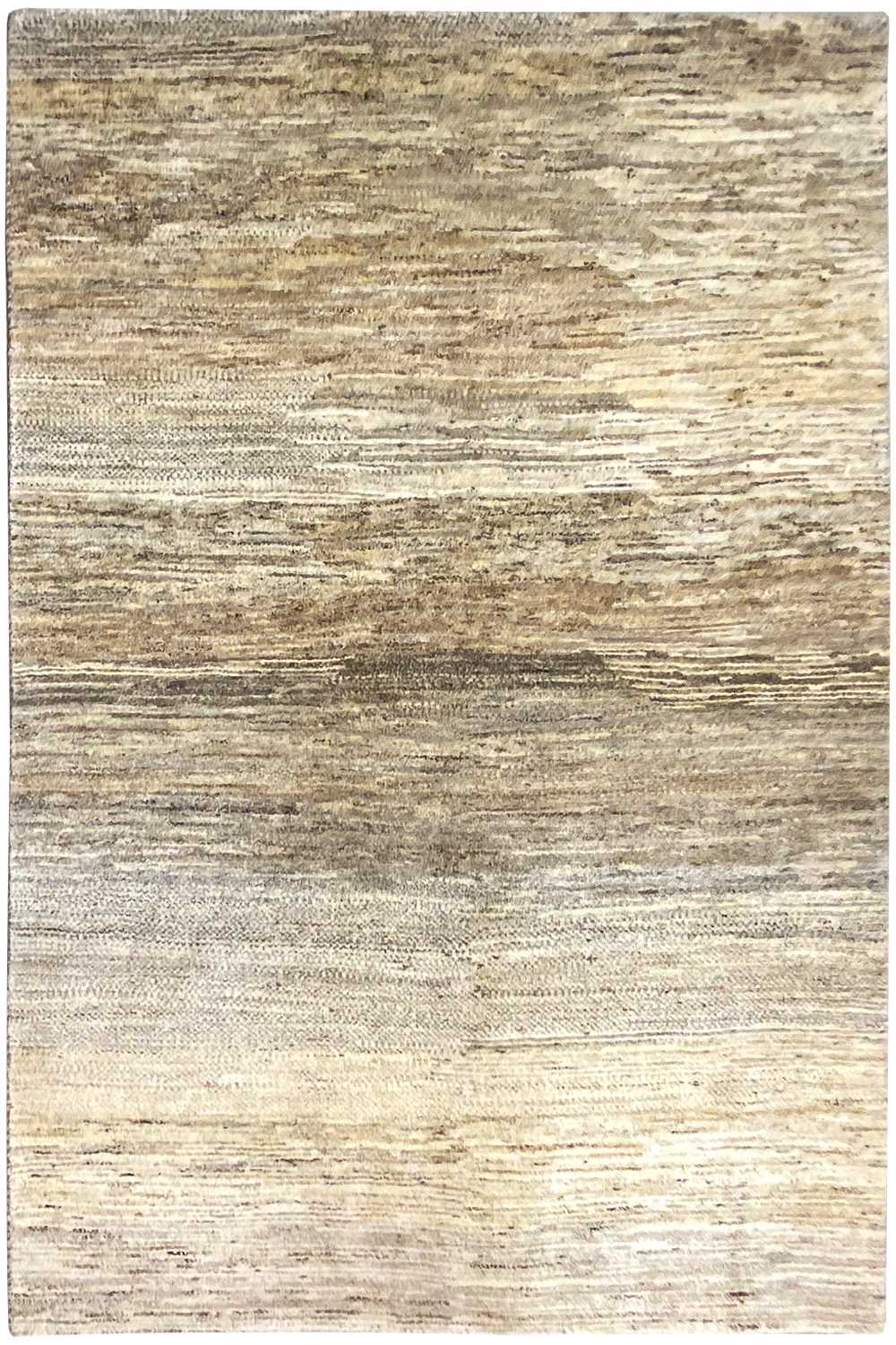 Gabbeh rug front: rectangular with mottled beige-gray and fine lines