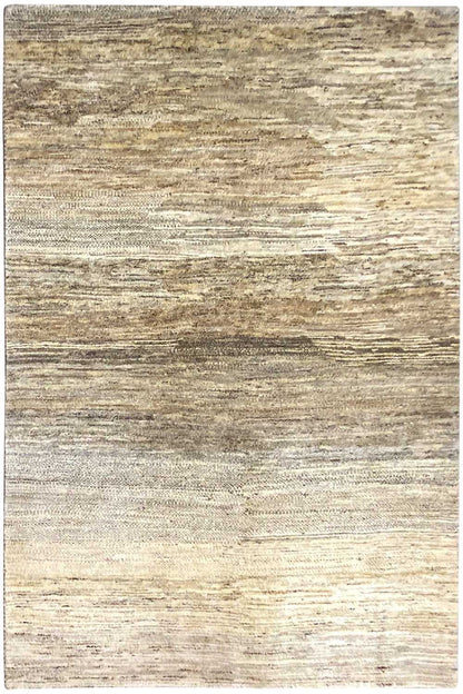 Gabbeh rug front: rectangular with mottled beige-gray and fine lines