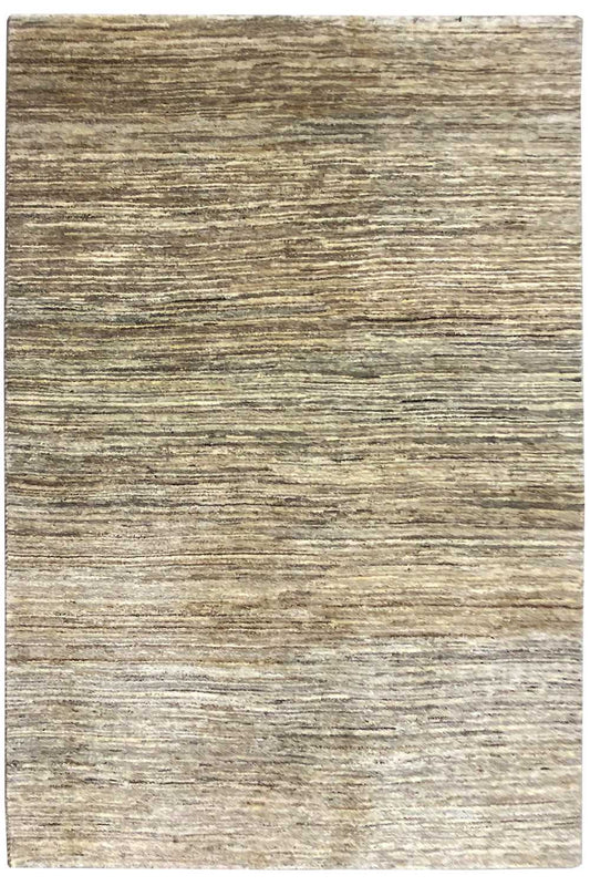 Gabbeh rug front view with an even, striped mélange pattern