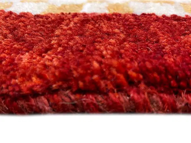 Gabbeh rug pile in red, dense and finely textured