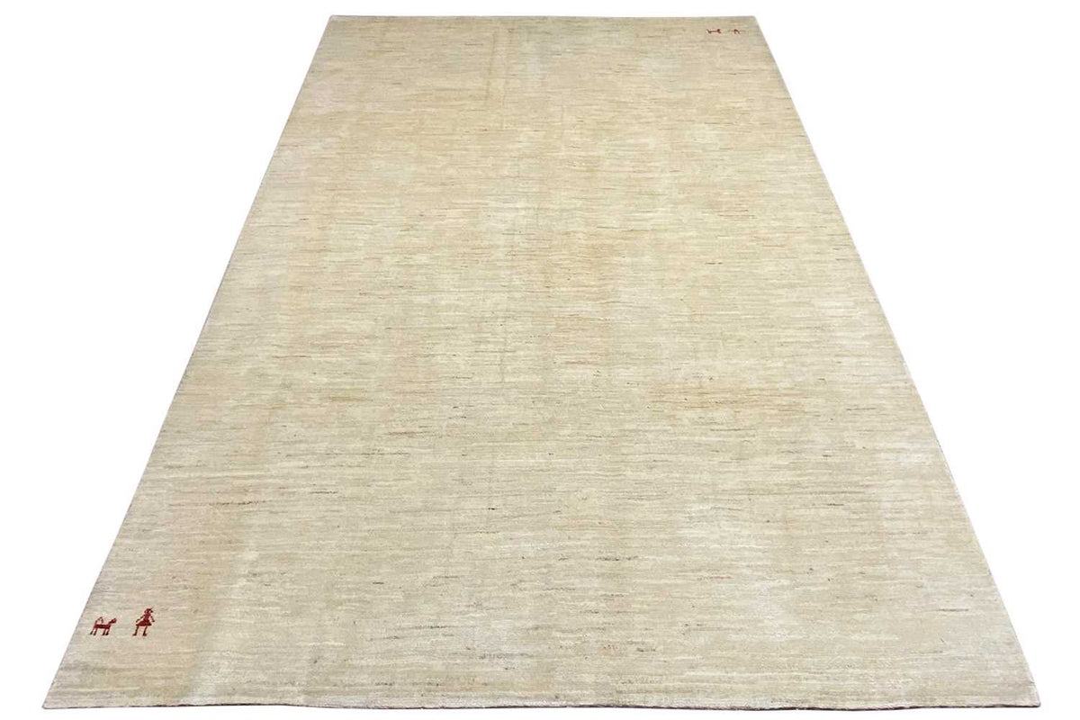 Beige Gabbeh rug in a rectangular format with a marled surface, 282×194 cm