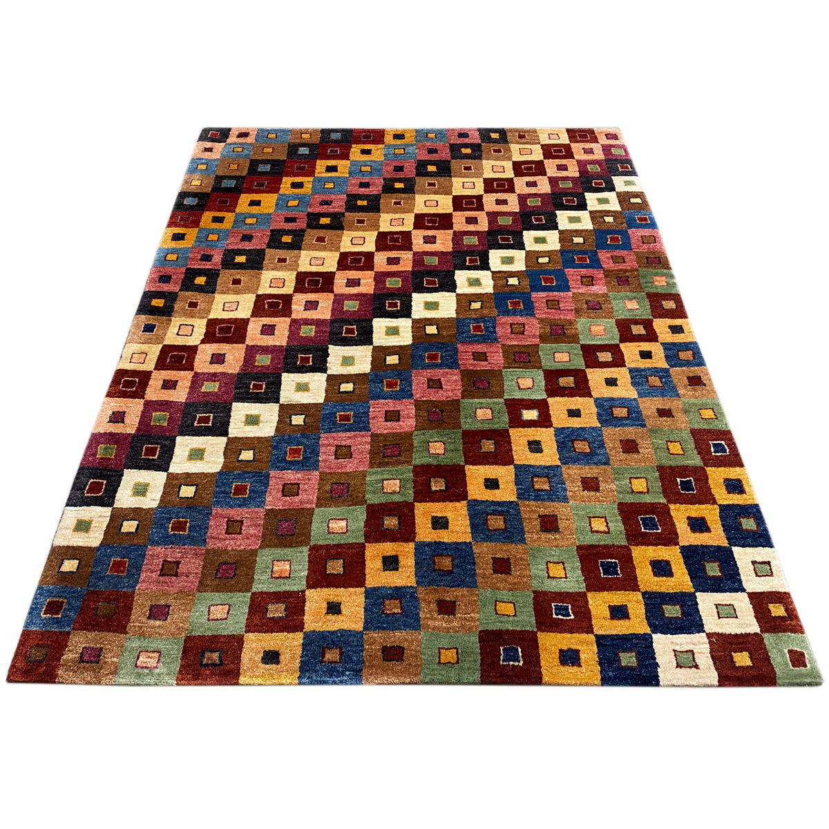 Gabbeh rug with a multicolored square pattern, rectangular, flat-woven