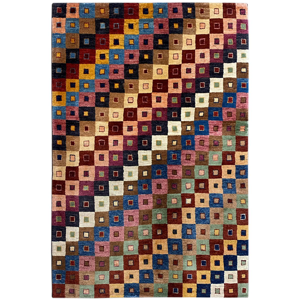 Gabbeh rug with a colorful square pattern, rectangular, wide border