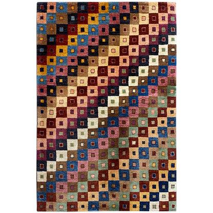 Gabbeh rug with a colorful square pattern, rectangular, wide border