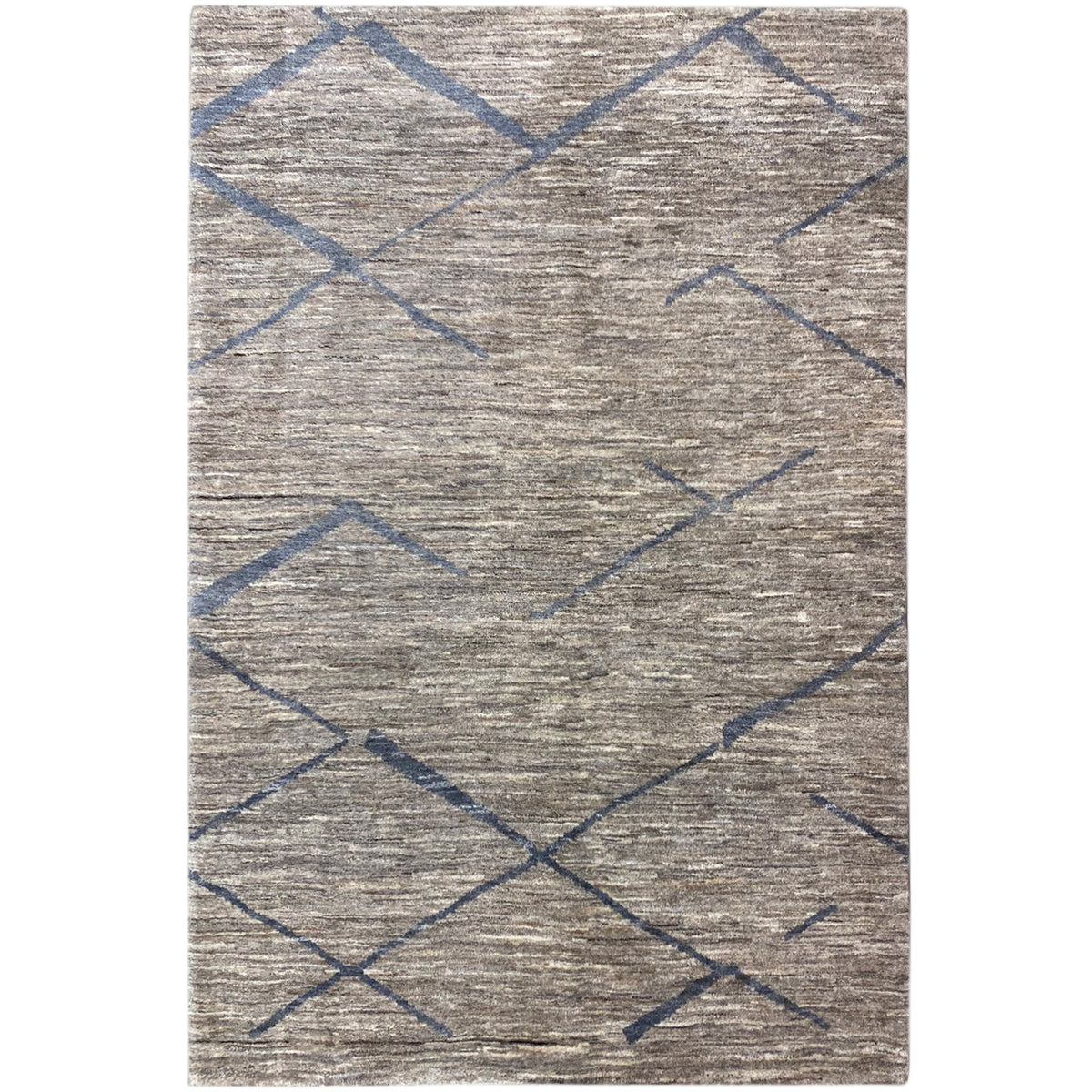Gabbeh rug with a geometric diamond pattern in gray and blue