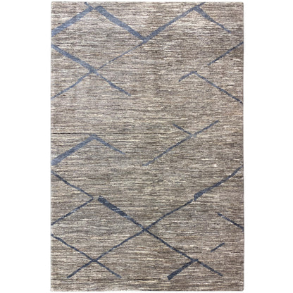 Gabbeh rug with a geometric diamond pattern in gray and blue