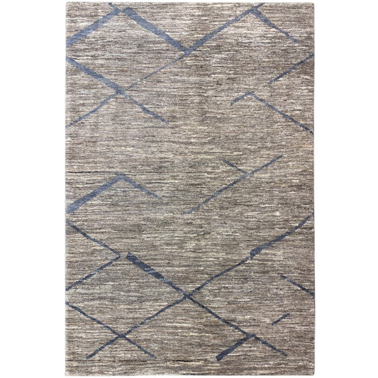 Gabbeh rug with a geometric diamond pattern in gray and blue