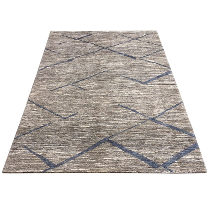 Rectangular Gabbeh rug: gray base fabric with a blue diamond-line pattern