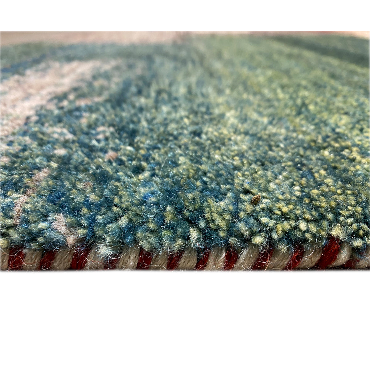Gabbeh rug 205x154 cm close-up of the pile pattern with multicolored texture