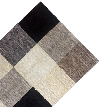 Gabbeh rug 243x169 cm, geometric pattern of light squares and black fields
