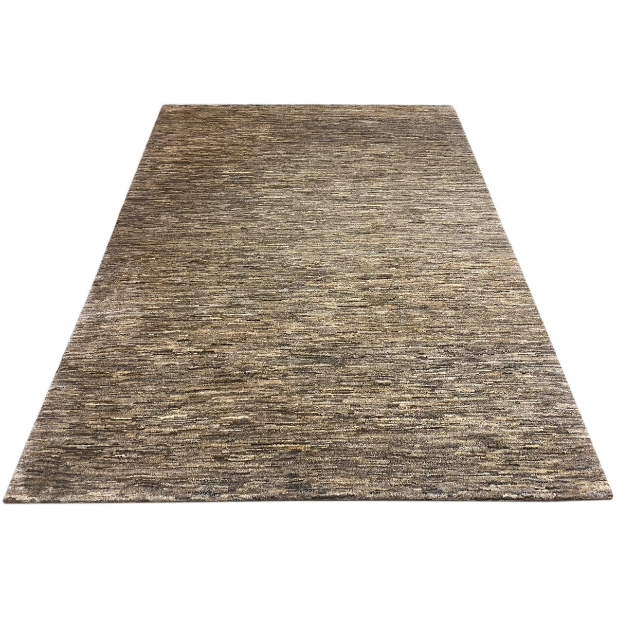 Rectangular Gabbeh rug with an evenly mottled beige stripe pattern