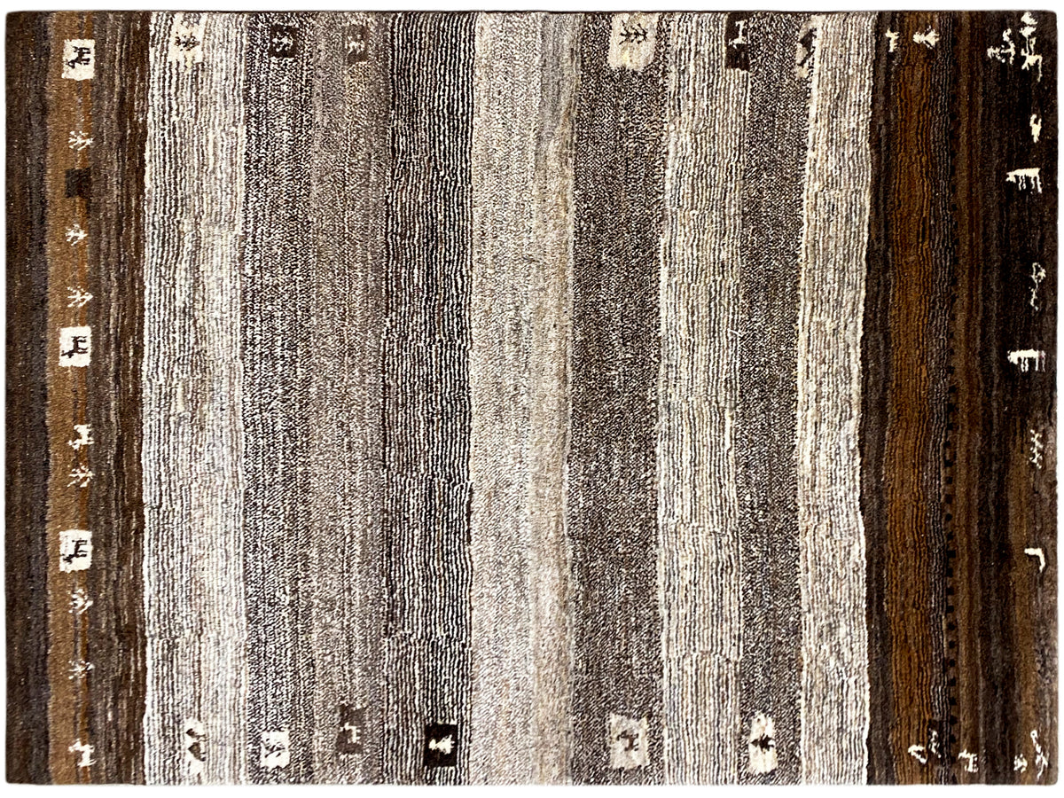 Gabbeh-Teppich mit braunen, beigen und grauen Streifen, rechteckig
