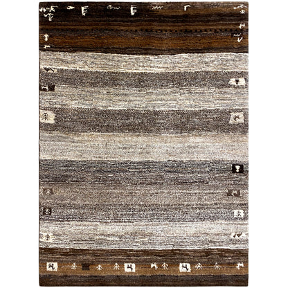 Rechteckiger Gabbeh-Teppich mit horizontalen Streifen in Braun, Grau und Beige
