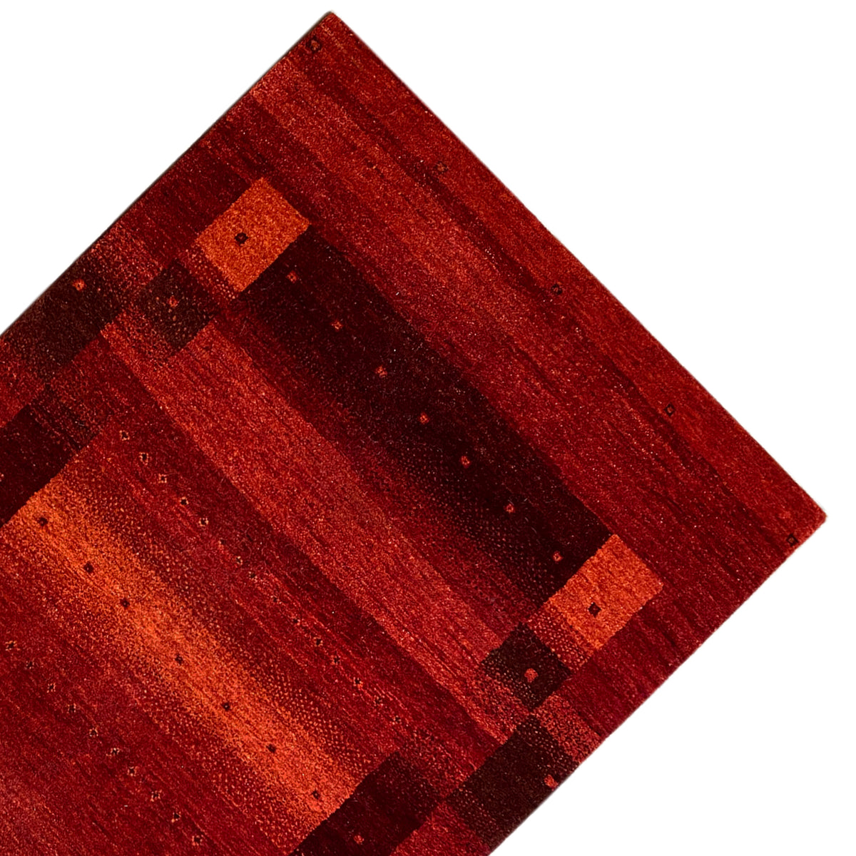 Gabbeh rug, red, diagonal pattern with wide stripes and border panels