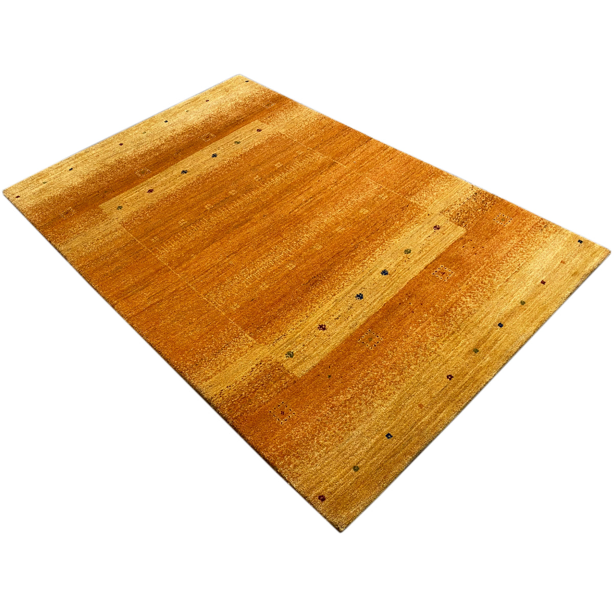 Gabbeh rug in honey brown, flat-woven look with contrasting dot motifs