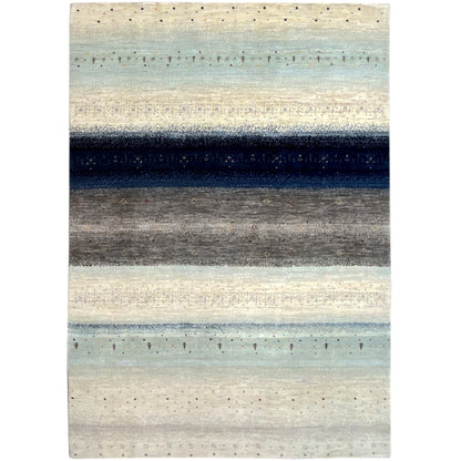 Blue-gray Gabbeh rug with wide stripes, 290×198 cm