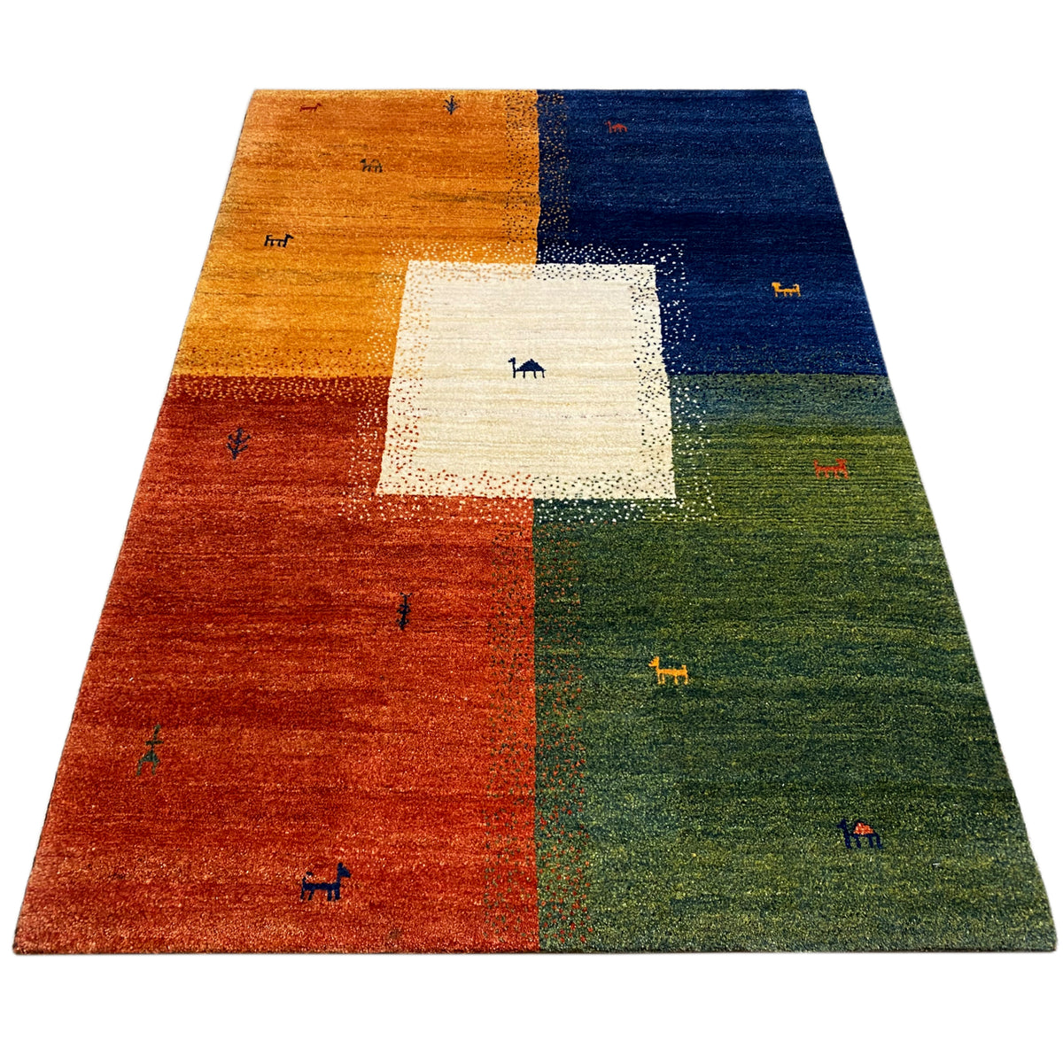 Gabbeh rug (184x124 cm) with an all-over square pattern in white and colored blocks