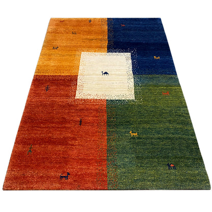 Gabbeh rug (184x124 cm) with an all-over square pattern in white and colored blocks