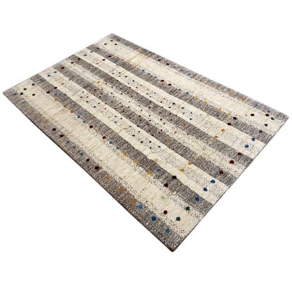 Gabbeh rug 176x118 cm, horizontal: cream-colored pile with gray stripes