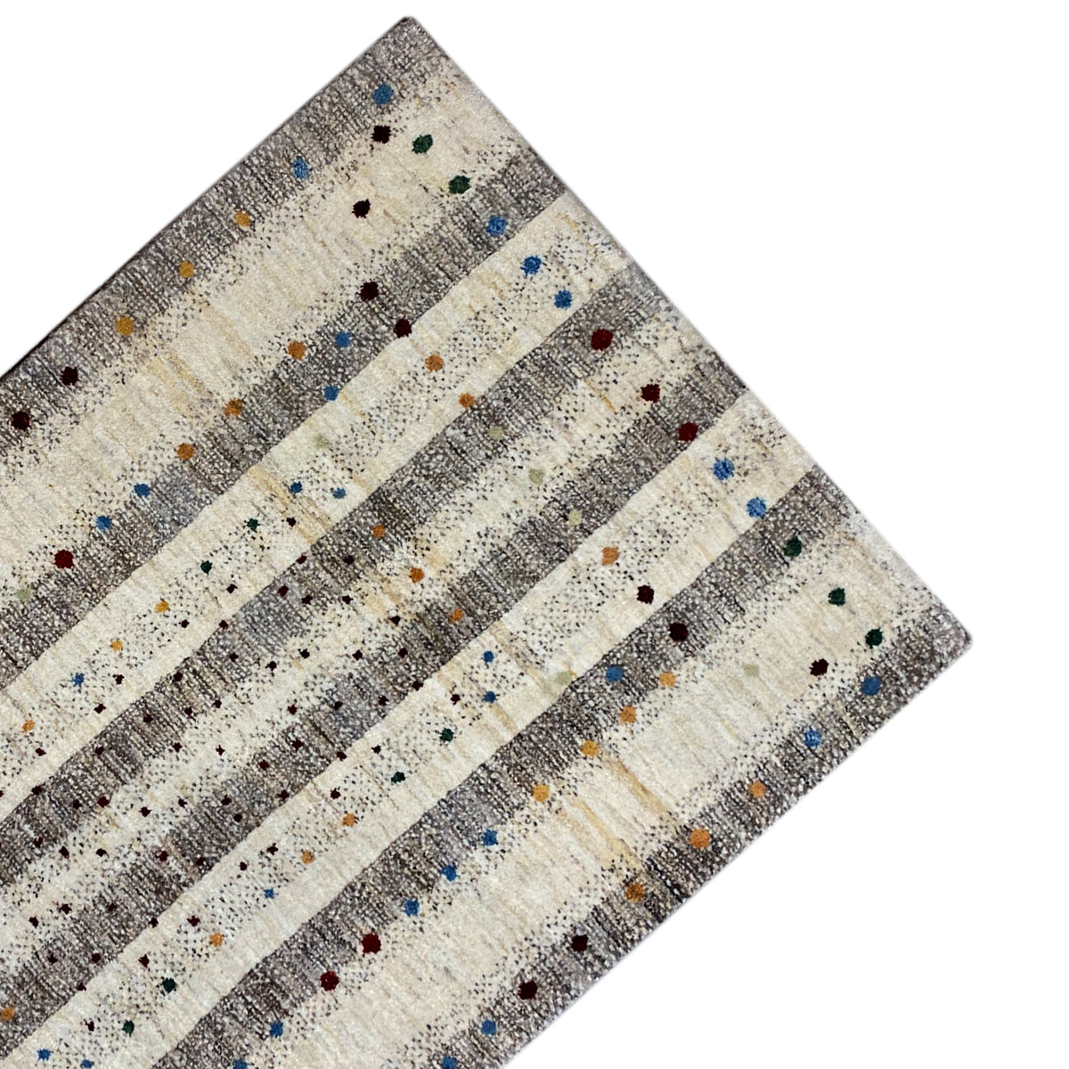 Gabbeh rug 176x118 cm corner: light stripes with colorful dots