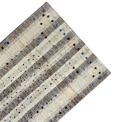 Gabbeh rug 176x118 cm corner: light stripes with colorful dots