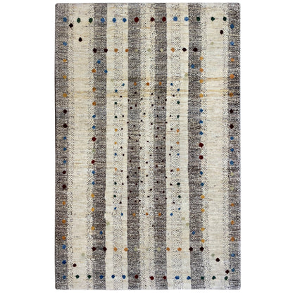 Gabbeh rug 176x118 cm with light stripes and colorful dot details