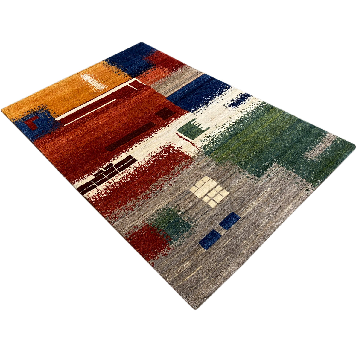 Gabbeh rug 186x125 cm with a diamond pattern, abstract patchwork design in warm tones