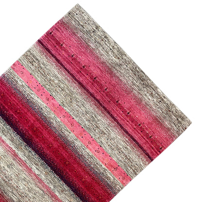 Gabbeh rug with bold pink stripes and gray areas, diagonal