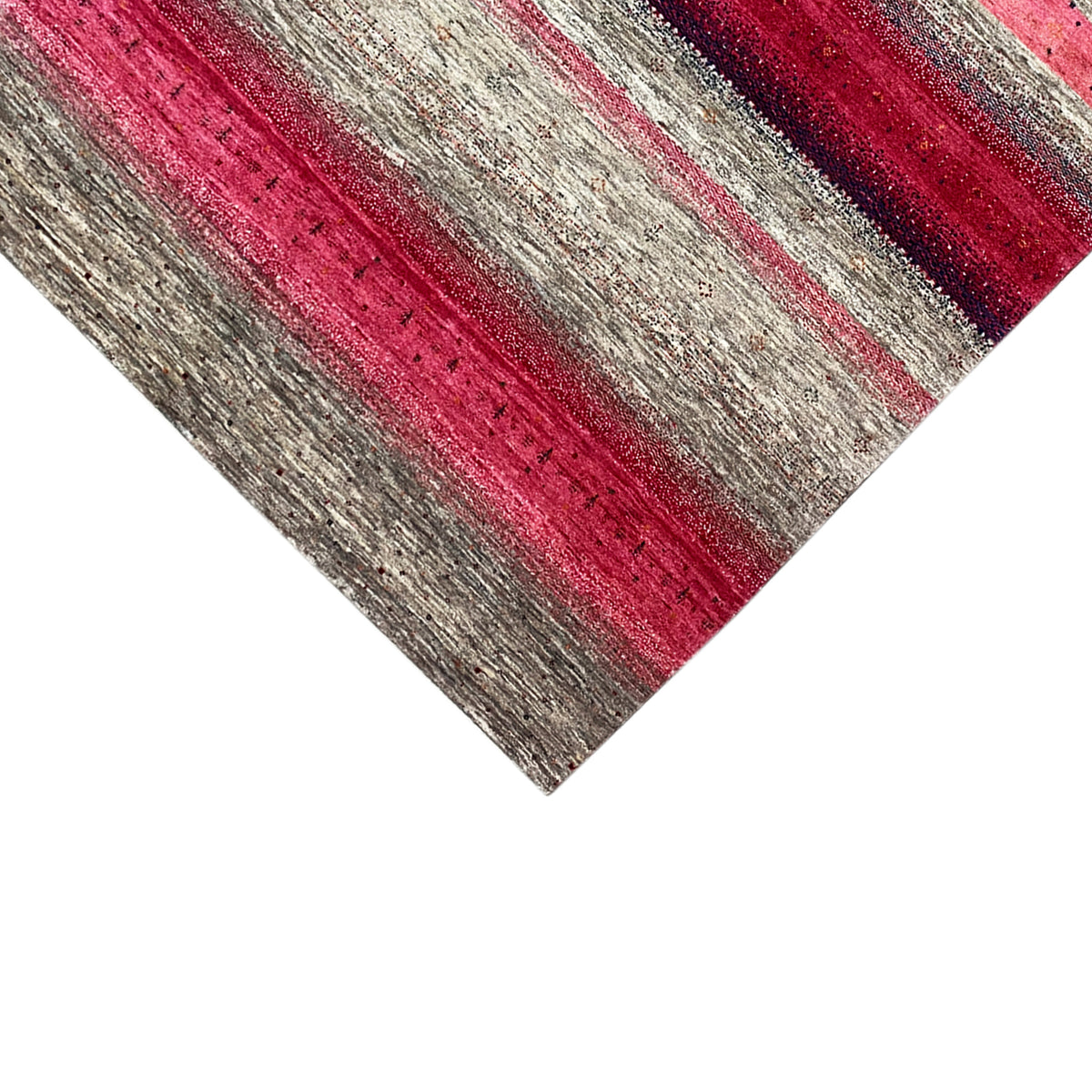 Gabbeh rug, stripes in pink and gray with contrasting color blocks