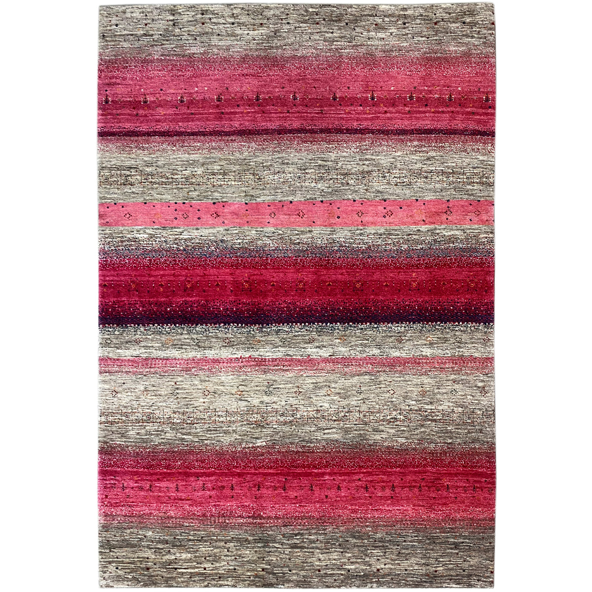 Rectangular Gabbeh rug with pink and gray stripes