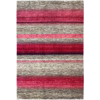 Rectangular Gabbeh rug with pink and gray stripes