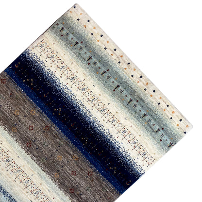 Gabbeh rug diagonal, wide dark-blue central band and subtle patterns