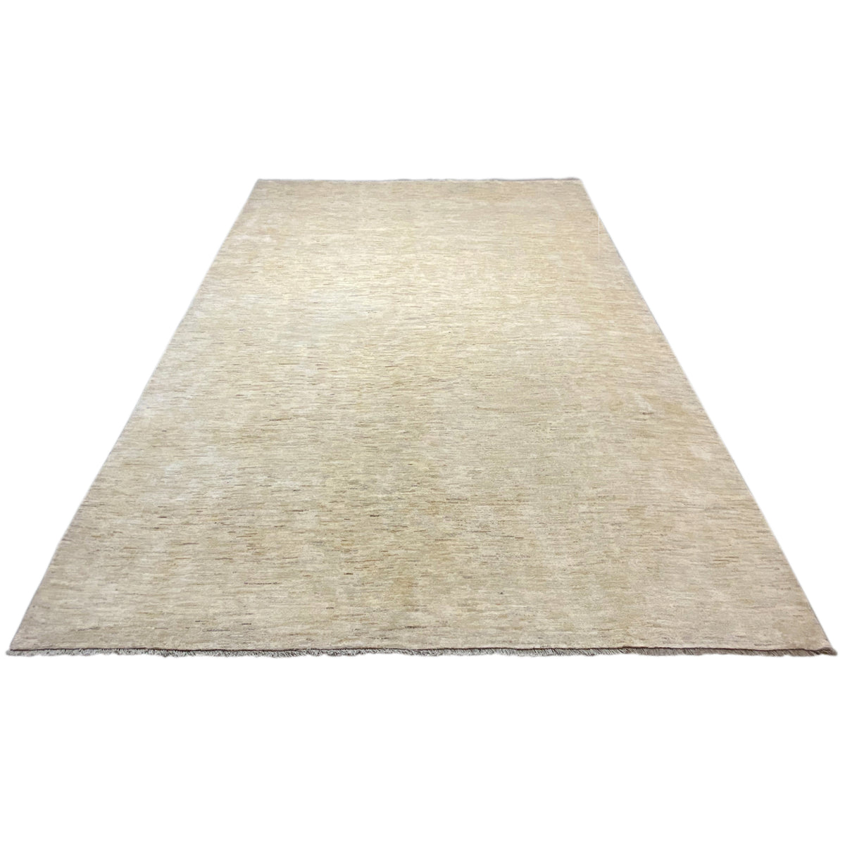 Rectangular Gabbeh rug in light beige, lying flat, with a simple textured pattern