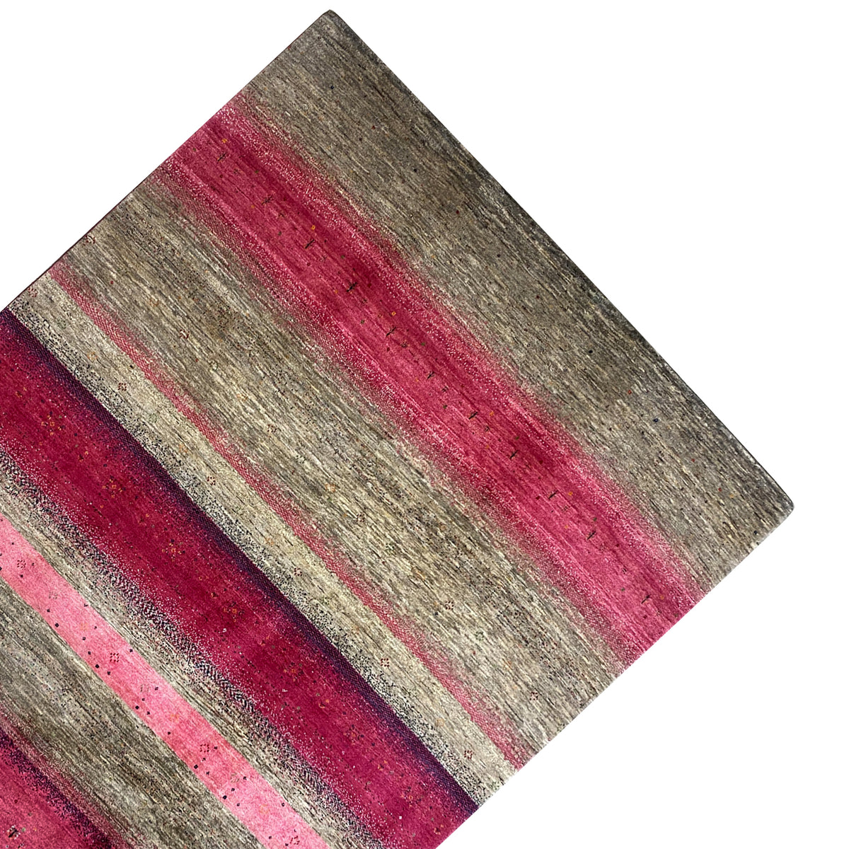Gabbeh rug detail: narrow and wide stripes in pink and gray