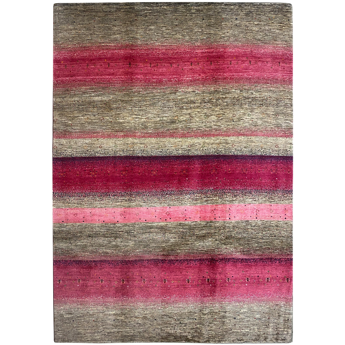 Gabbeh rug with pink and gray stripes, rectangular, flat-woven