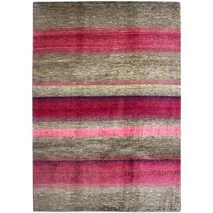 Gabbeh rug with pink and gray stripes, rectangular, flat-woven
