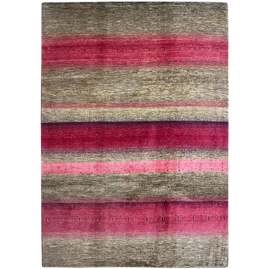 Gabbeh rug with pink and gray stripes, rectangular, flat-woven