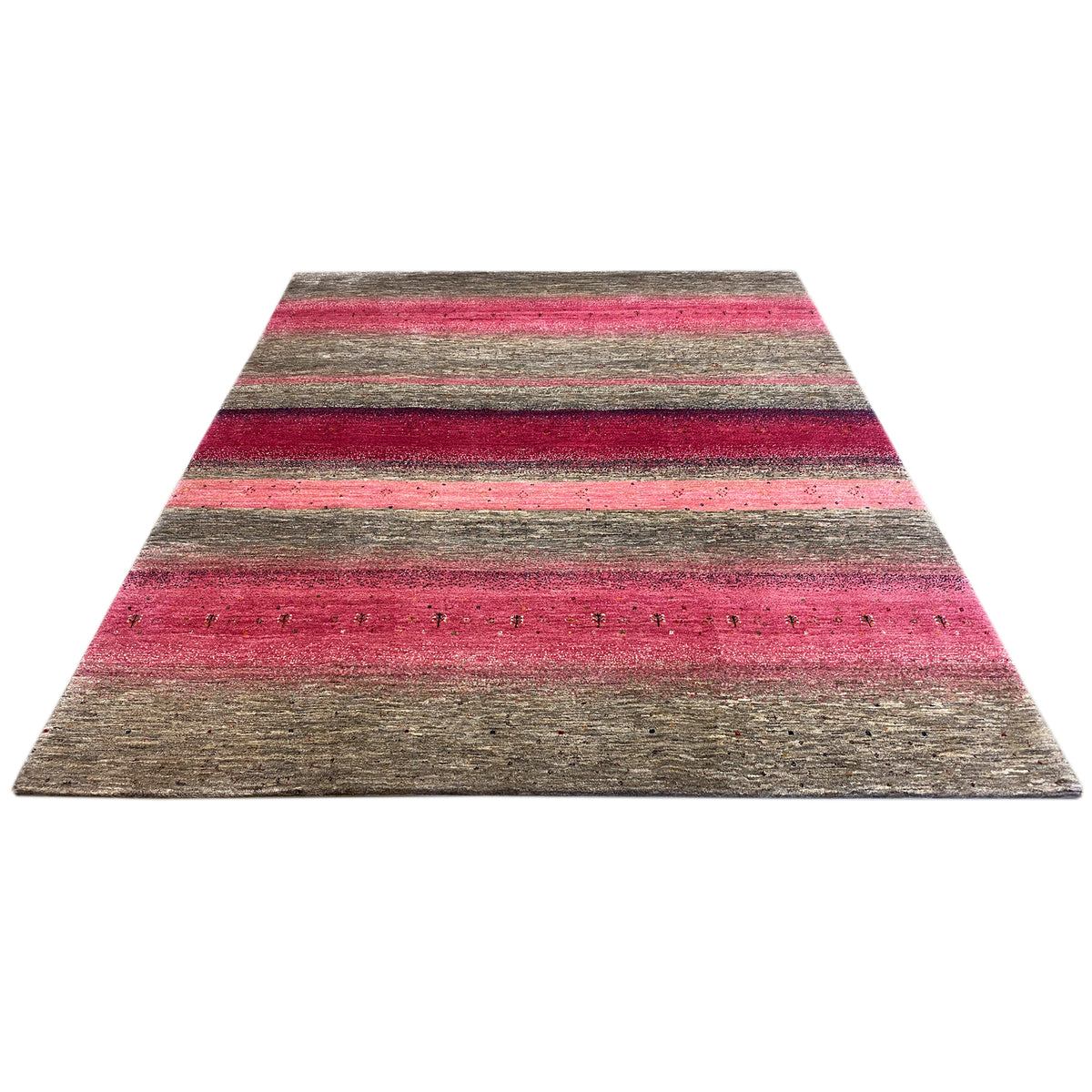 Gabbeh rug, flat-woven, striped pattern in pink and gray