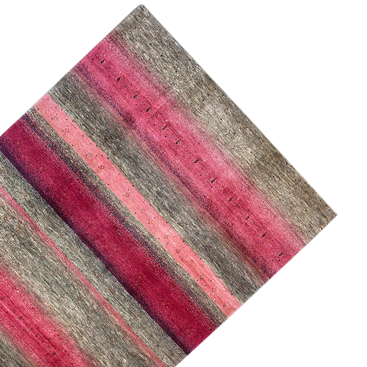 Gabbeh rug close-up: horizontal stripes in pink and gray