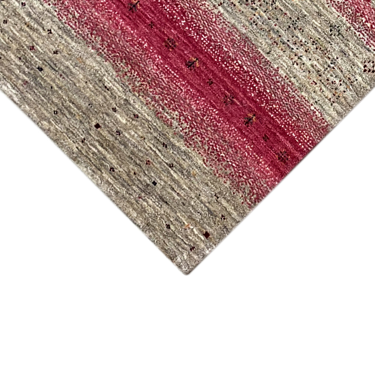 Gabbeh runner rug 190x80 cm detail view: diagonal stripes in beige and rosy pink