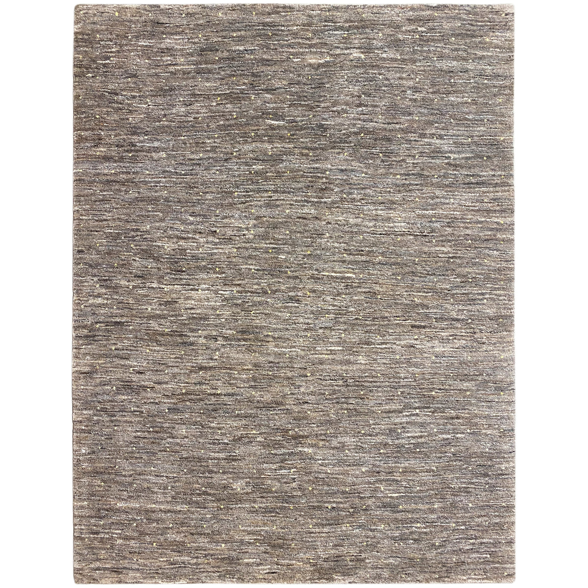 Gabbeh rug with a mottled short-pile surface in gray and beige.