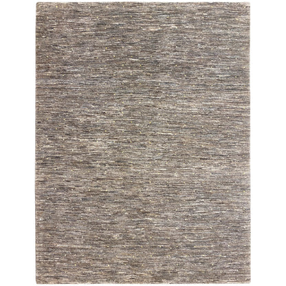 Gabbeh rug with a mottled short-pile surface in gray and beige.