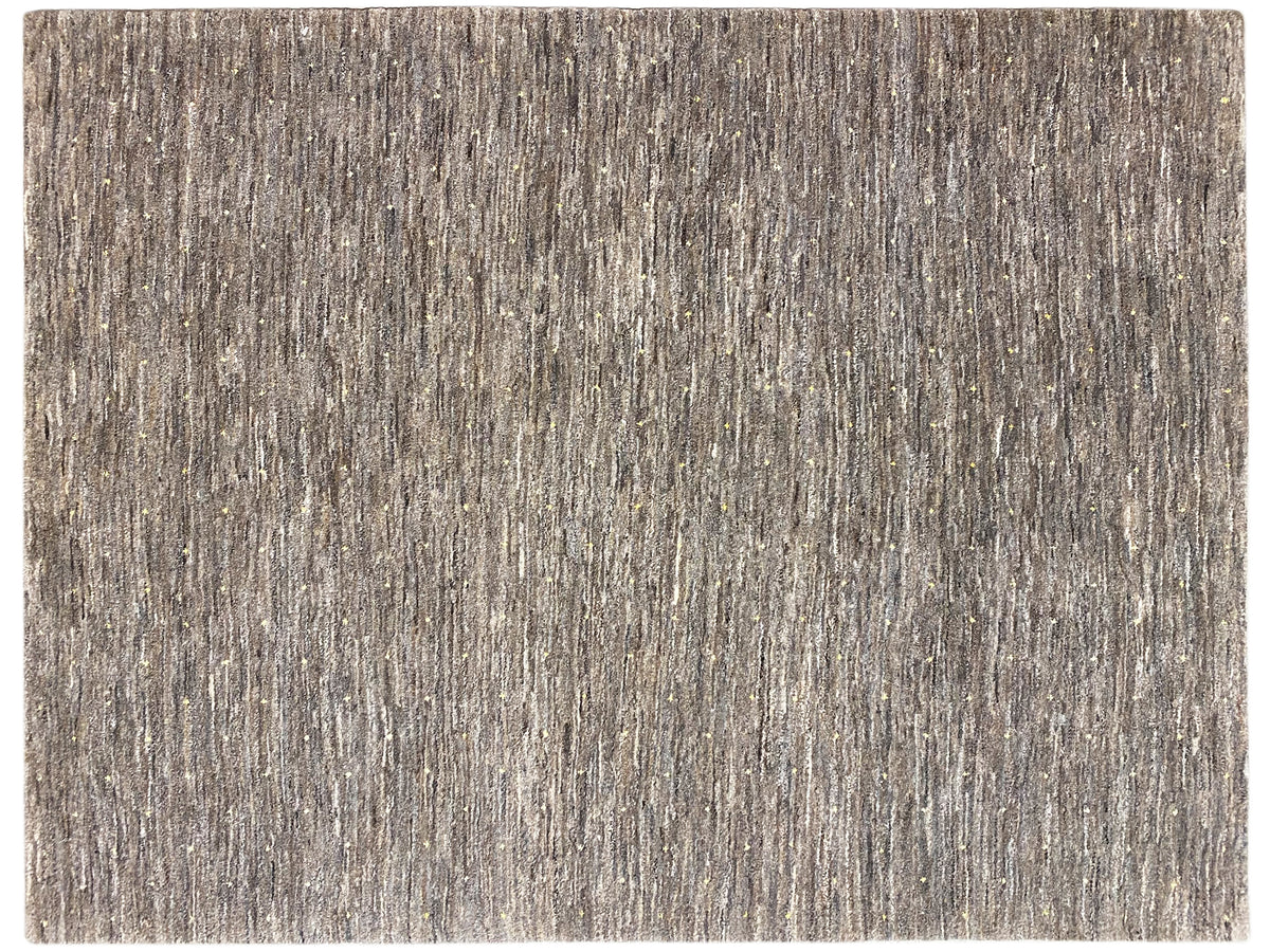 Rug with a rectangular shape and an even, mottled pile texture in gray/beige.