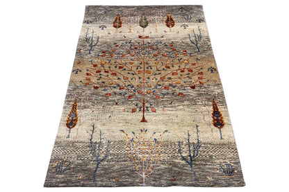 Gabbeh Lori rug 157x104 cm, rectangular, gray field with branching patterns.