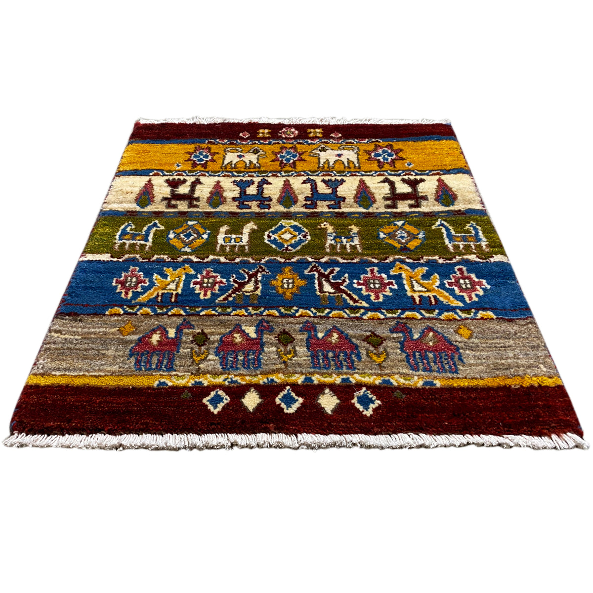 Lori gabbeh rug 65×56 cm, flat-woven, colorful patterned band with geometric motifs