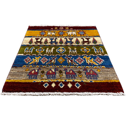 Lori gabbeh rug 65×56 cm, flat-woven, colorful patterned band with geometric motifs