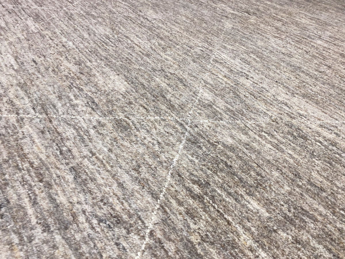 Gabbeh-Teppich 211x149 cm, Detailaufnahme: melierte Faserstruktur in Beige und Grau